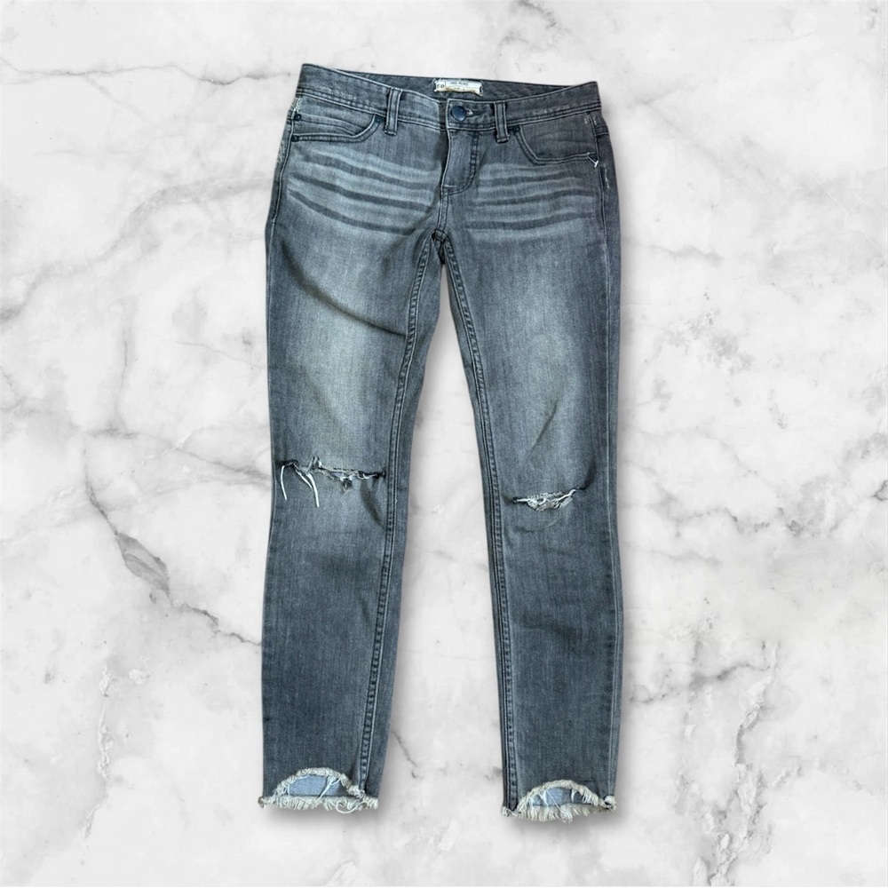 Free People Blue Skinny Jeans with Distressed Details